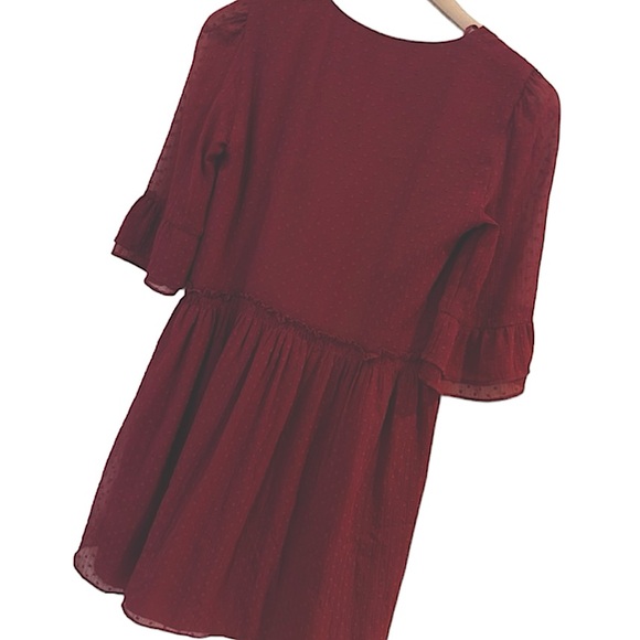 Zara Floral Embroidered Boho Maroon Dress | Fall Dresswear | Knee-Length Sz 8 - Picture 4 of 5